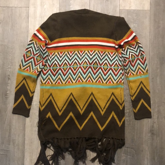 Women’s long fringe Aztec sweater cardigan - Picture 6 of 6